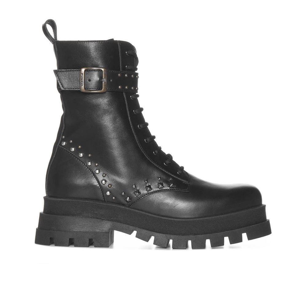 100% AUTHENTIC PINKO MELISSA STUDDED LEATHER ANKLE PLATFORM BOOTS (rare)